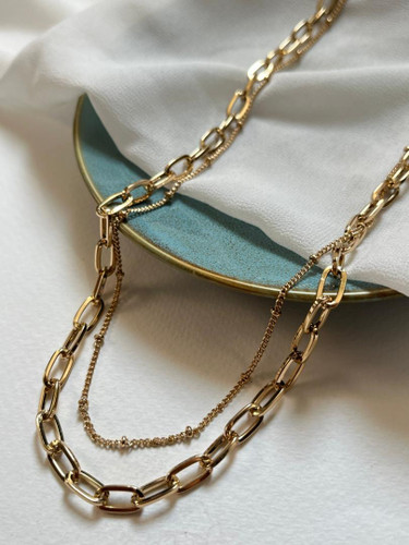 گردنبند زنجیری رولباسی زنانه طرح دولاین آبکاری رادیوم