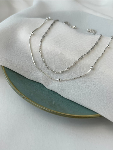 دستبندهای ظریف زنانه آبکاری نقره «پک دو عددی»