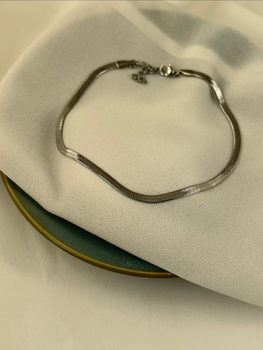 پابند زنانه زنجیری هرینگبون نقره ای استیل