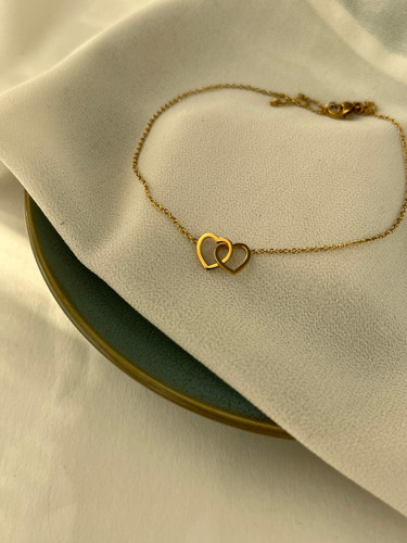 پابند زنانه مدل قلبی تمام استیل آبکاری طلا