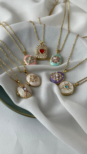 گردنبند لاکت زنانه میناکاری پینترستی با زنجیر استیل